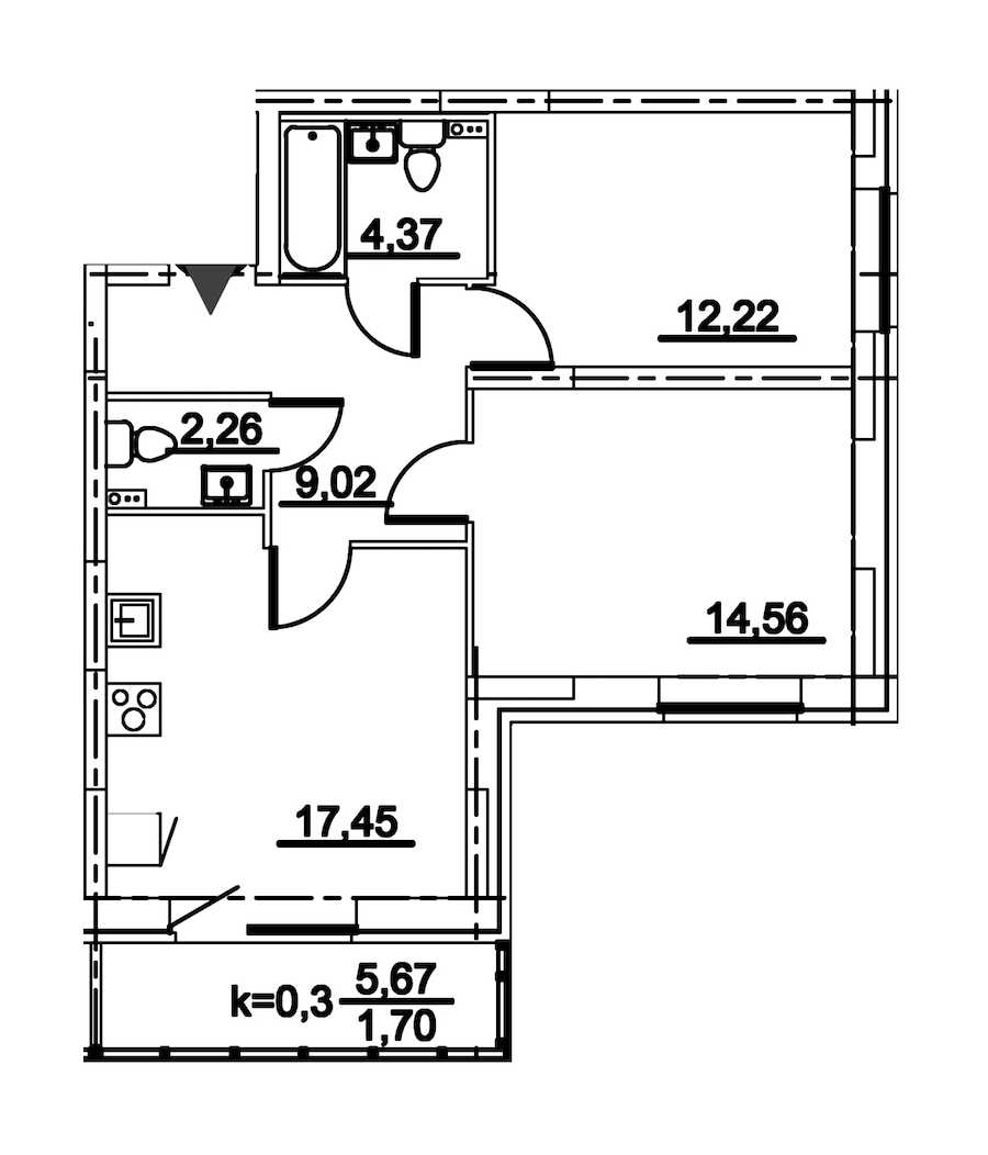 Двухкомнатная квартира в : площадь 72.33 м2 , этаж: 2 – купить в Санкт-Петербурге